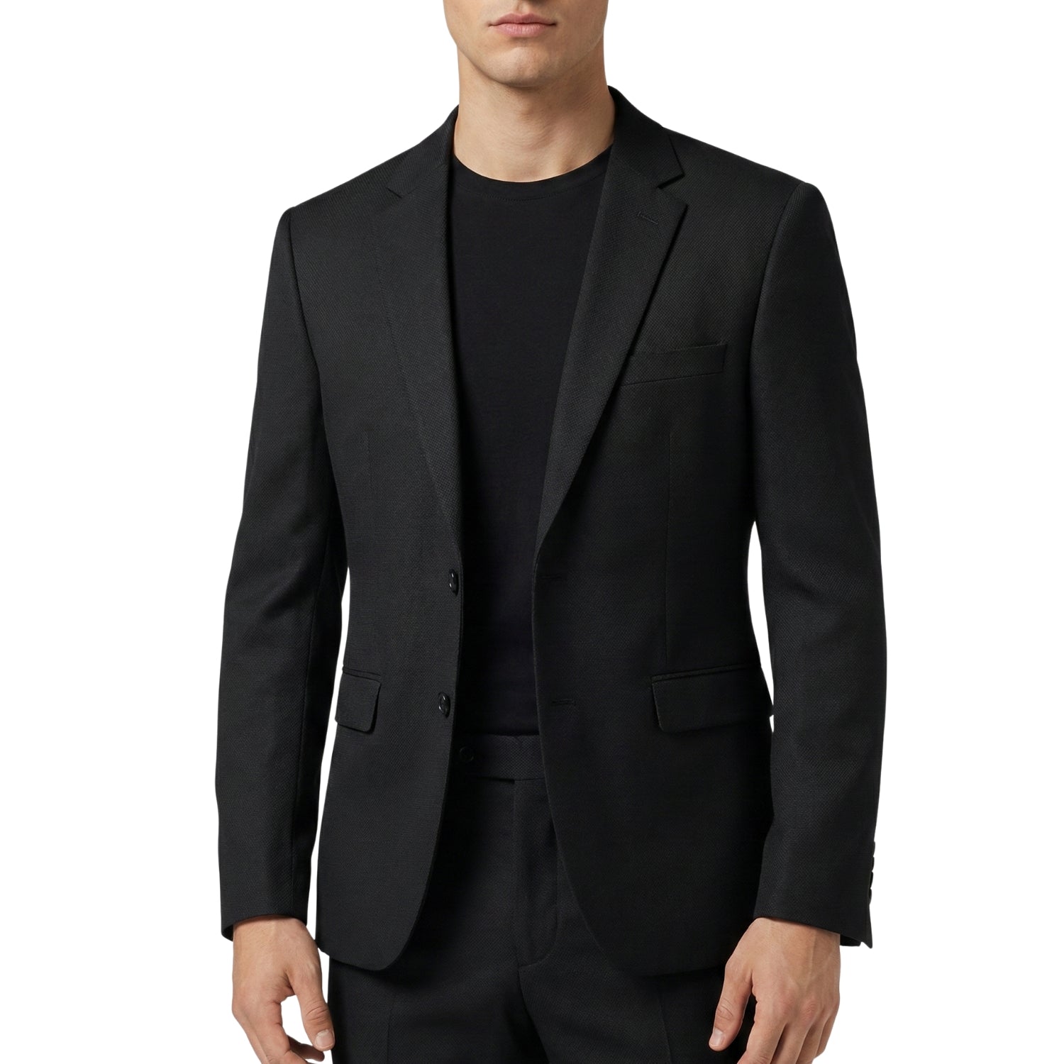 0905-17 Black Sharkskin Modern Fit Suit
